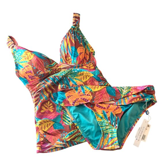 Bleu Rod Beattie Tankini Set The Heat Is On Tropical Colorful Print Red Orange 4